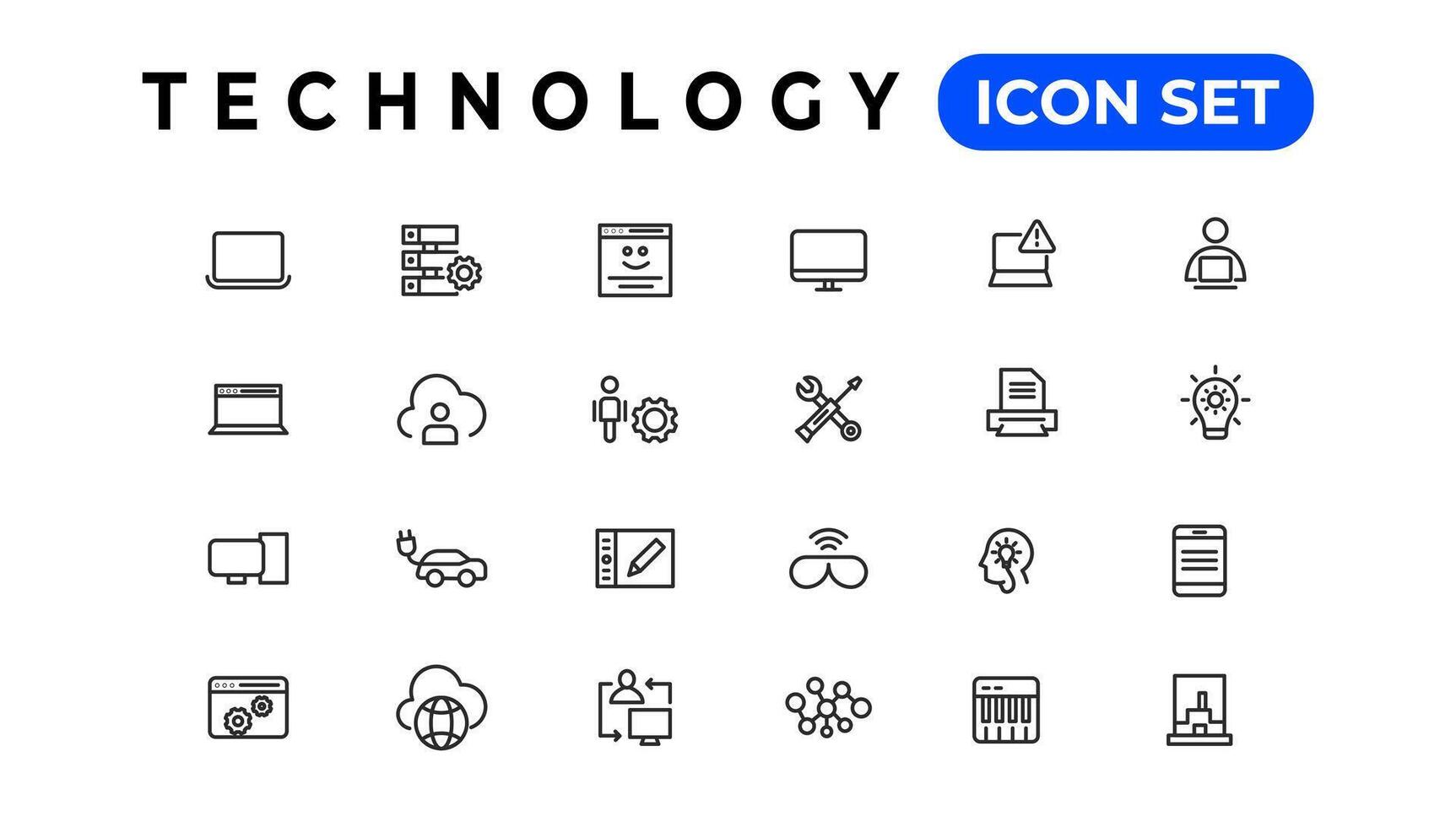 dispositivo e informazione tecnologia linea icone collezione. grande ui icona impostato nel un' piatto design. magro schema icone imballare vettore