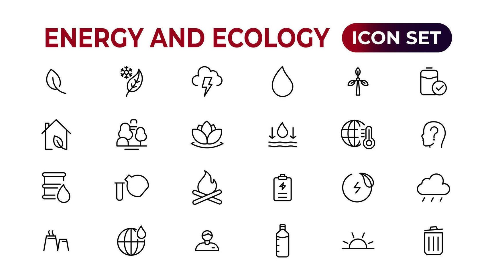 energia e ecologia linea modificabile icone impostare. vettore illustrazione nel moderno magro linea stile di eco relazionato icone. protezione, pianeta cura, naturale raccolta differenziata potenza. pittogrammi e infografica.