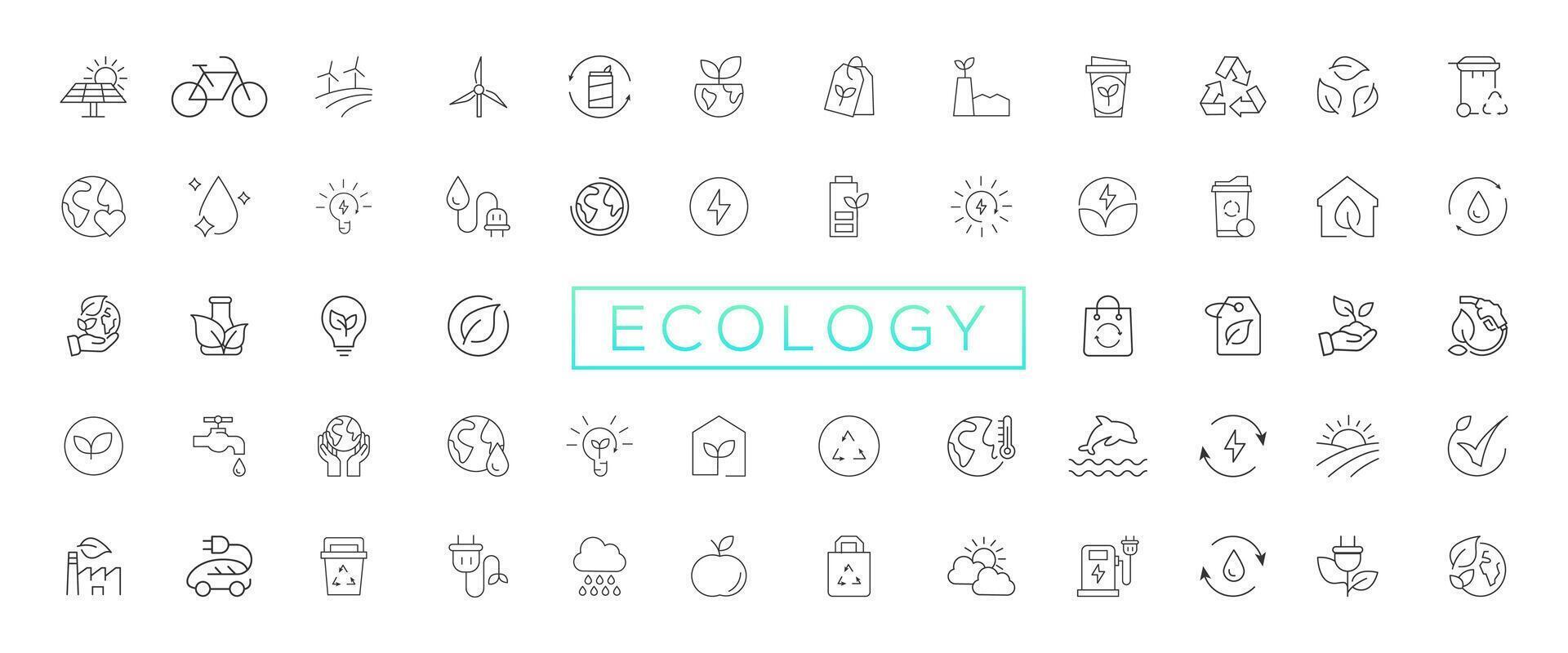 eco amichevole relazionato magro linea icona impostato nel minimo stile. lineare ecologia icone. ambientale sostenibilità semplice simbolo vettore