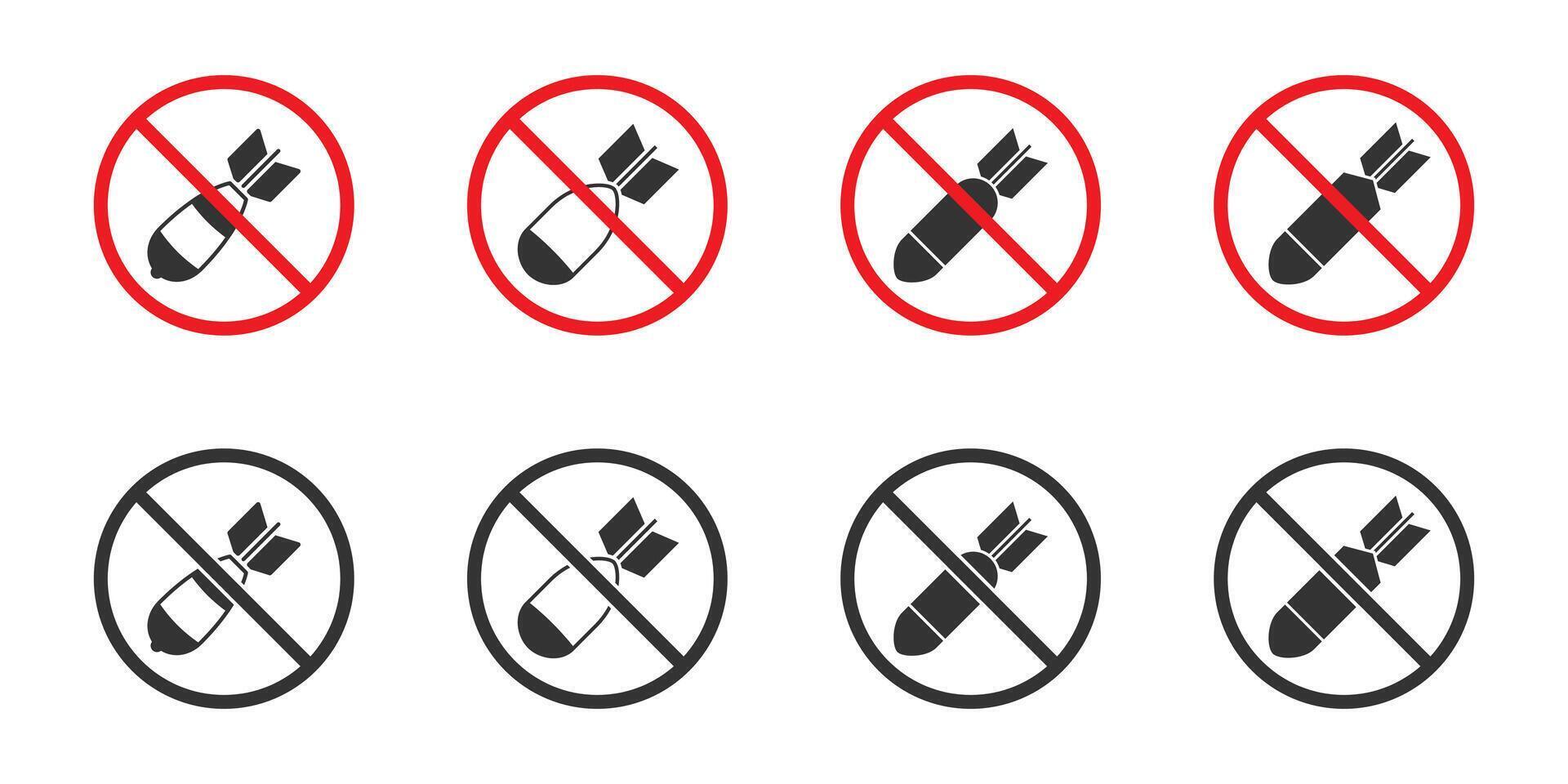 aria bomba proibito simboli impostare. fermare bombardamento segni. vettore illustrazione.