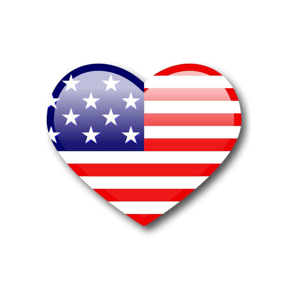 Stati Uniti d'America bandiera nel cuore silhouette. a forma di cuore americano bandiera. piatto vettore illustrazione.