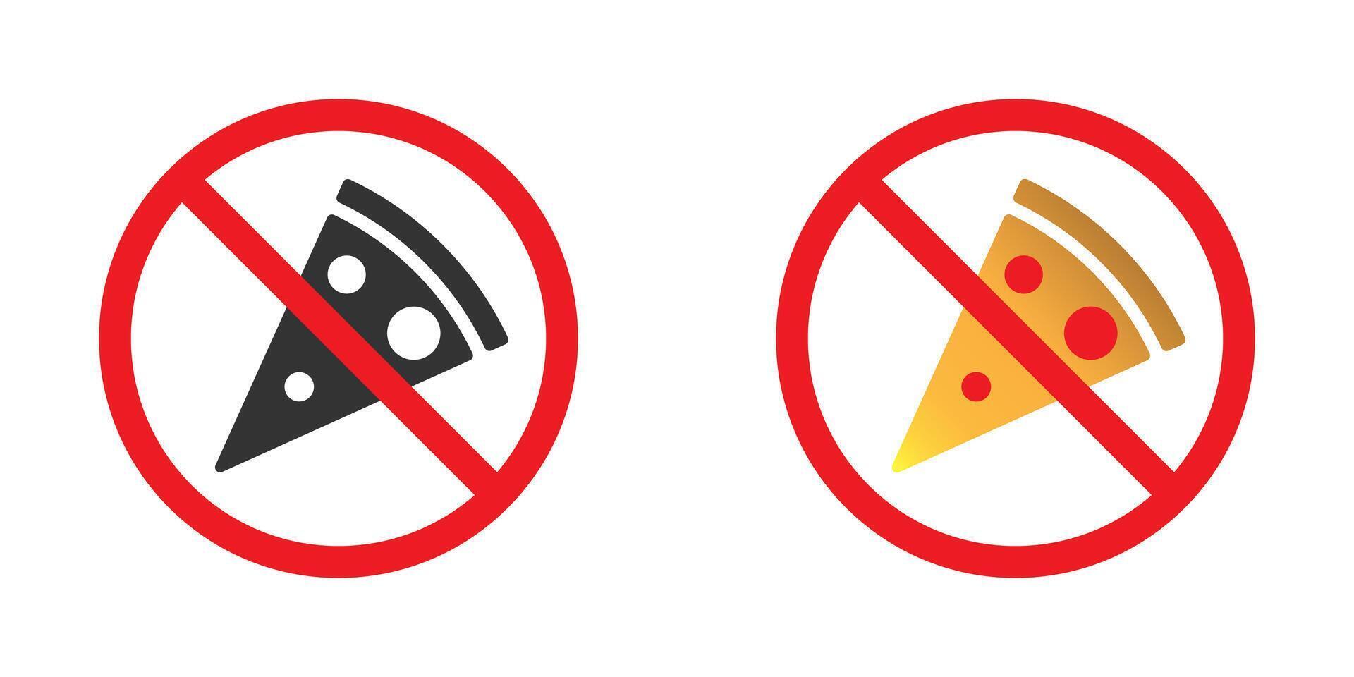 Pizza bandire icona. Pizza nel rosso attraversato su cerchio. no cibo permesso icona. vettore illustrazione.