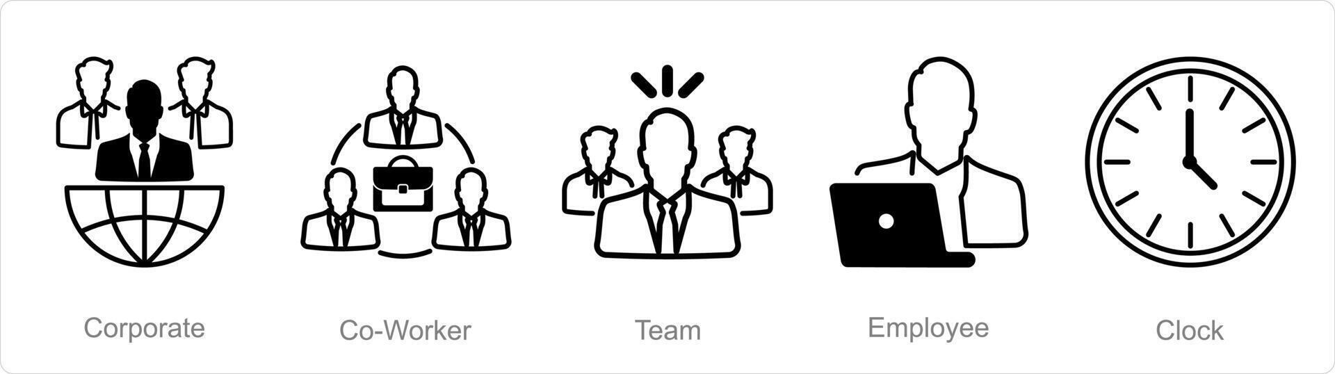 un' impostato di 5 ufficio icone come aziendale, collaboratore, squadra vettore