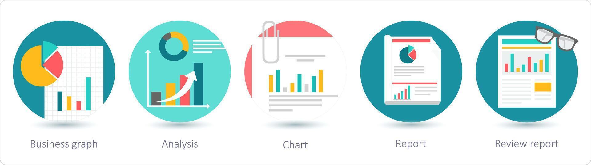 un' impostato di 5 attività commerciale icone come attività commerciale grafico, analisi, grafico vettore