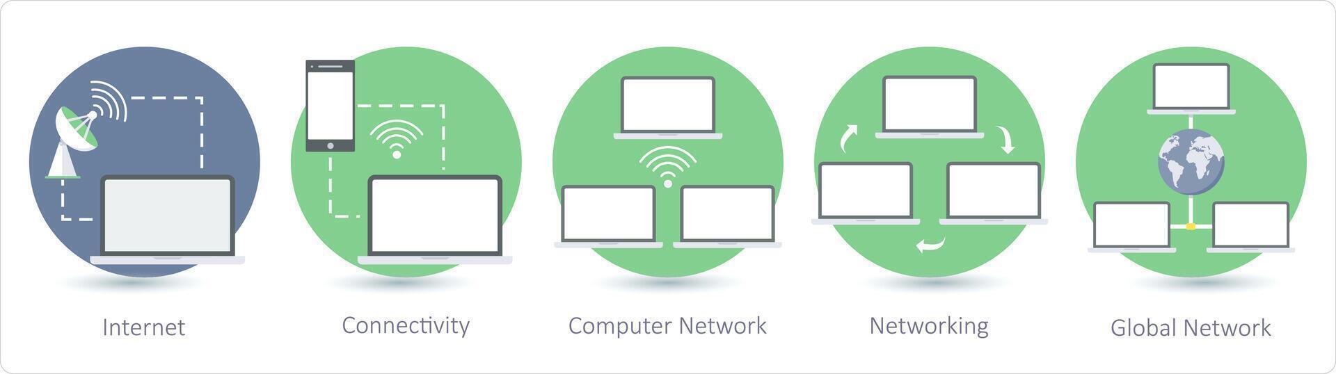 un' impostato di 5 comunicazione icone come Internet, connettività, computer Rete vettore