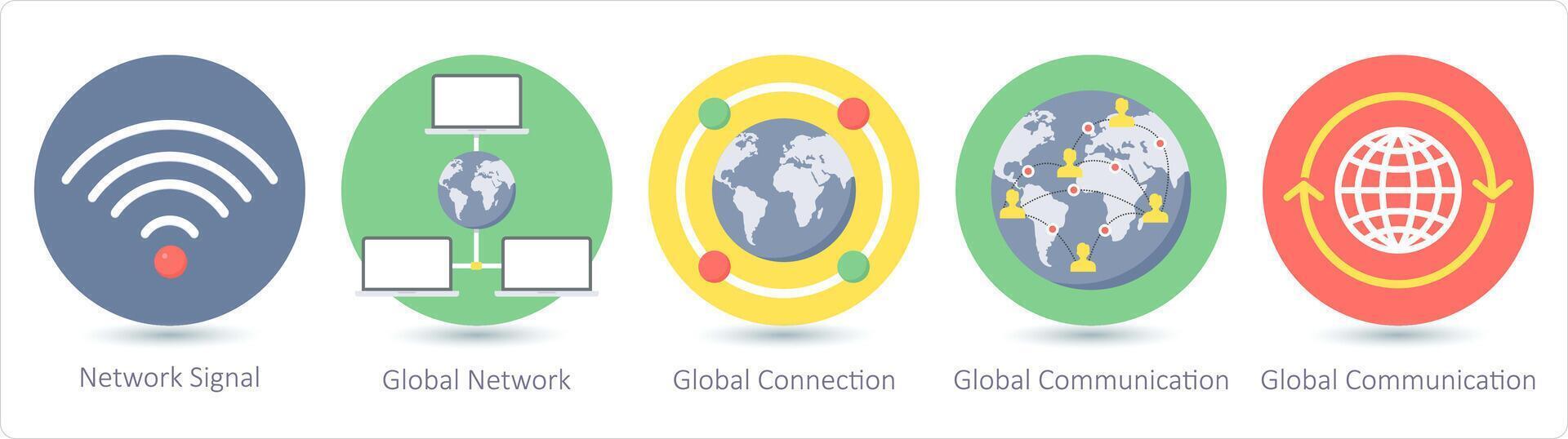 un' impostato di 5 comunicazione icone come Rete segnale, globale Rete, globale connessione vettore