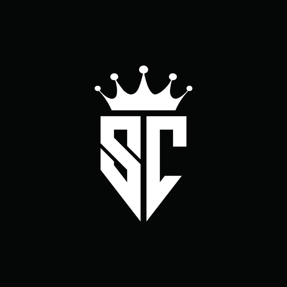 sc logo monogramma stile emblema con modello di design a forma di corona vettore