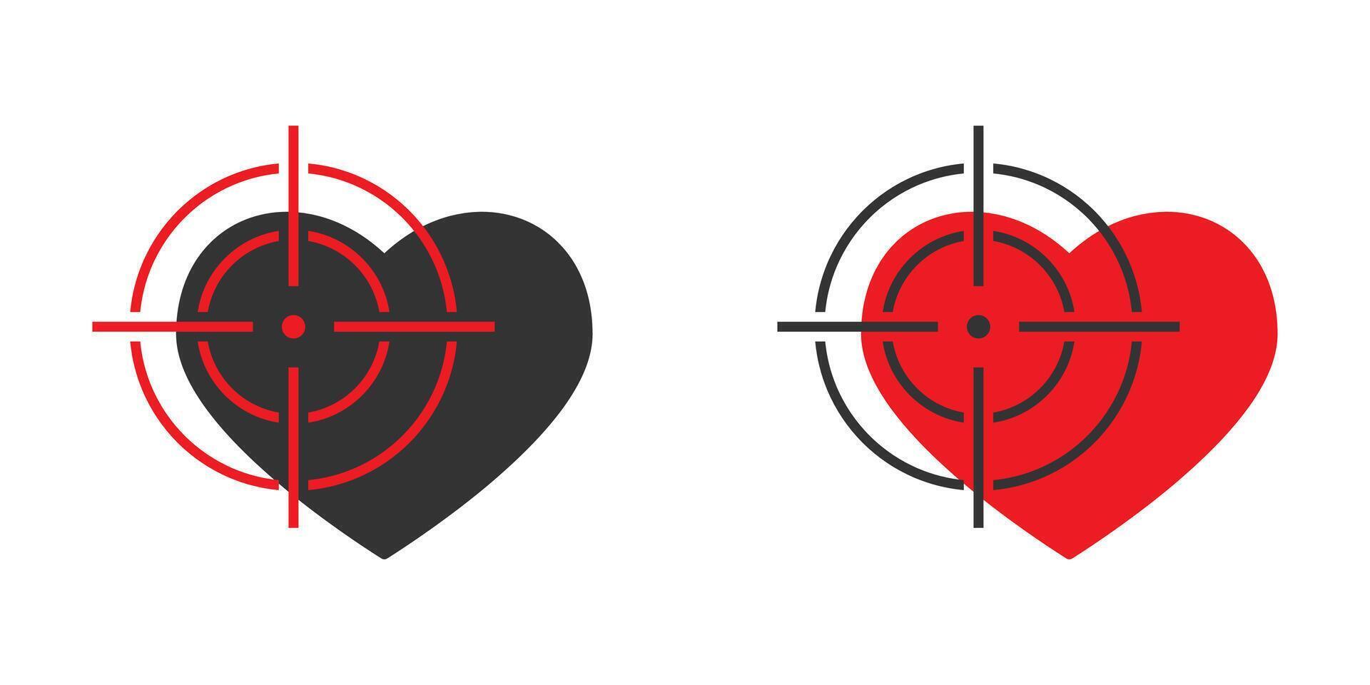 cuore a il sotto tiro icona. focolare con mirino simbolo. scopo icona con cuore cartello. vettore illustrazione.