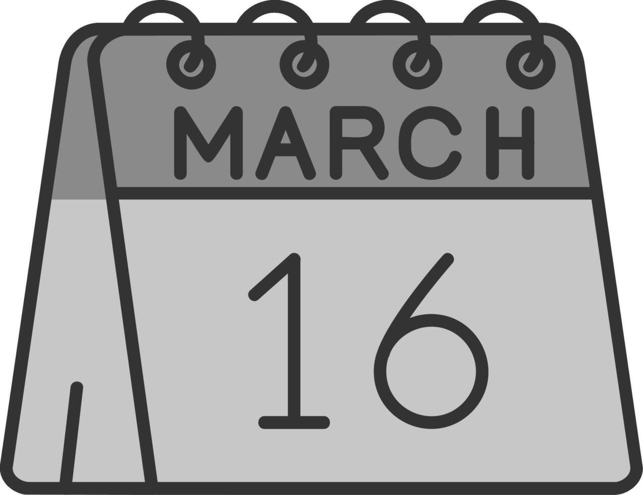 16 ° di marzo linea pieno in scala di grigi icona vettore