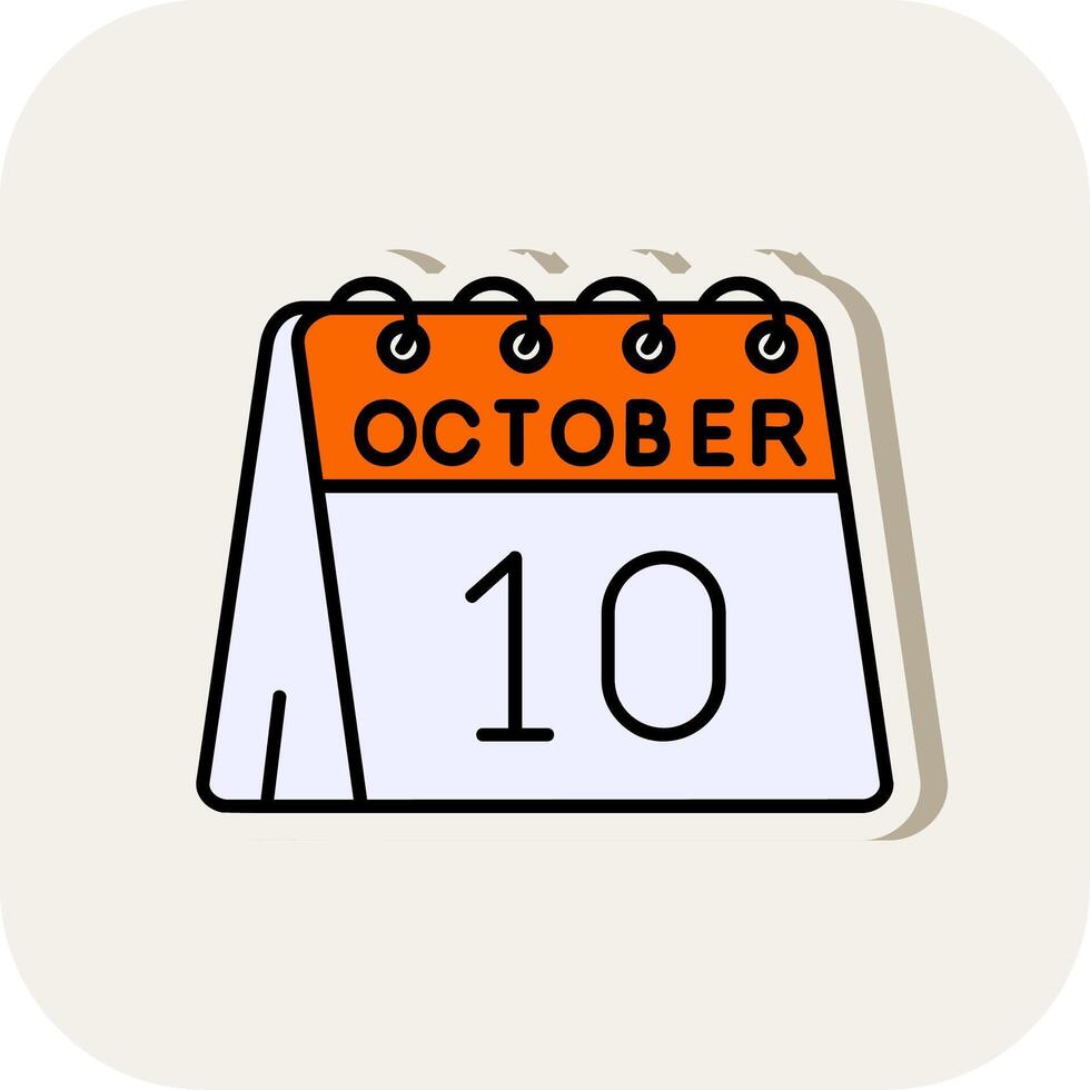 10 ° di ottobre linea pieno bianca ombra icona vettore