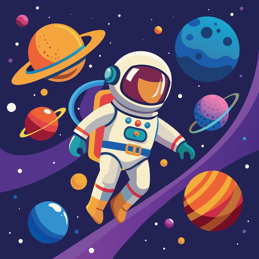 colorato cartone animato di un astronauta illustratore e vettore grafica