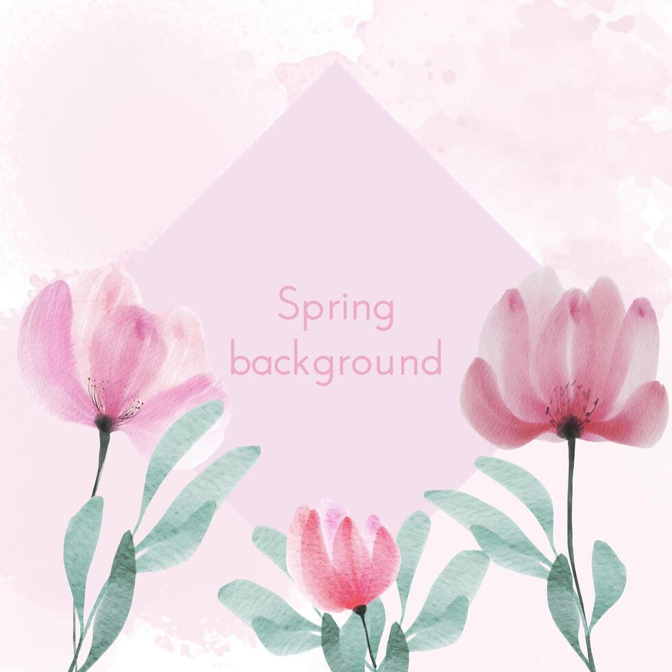 primavera pastello sfondo con acquerello fiori e le foglie. acquerello rosa arte design adatto per presentazione, striscione, carta, sociale media vettore