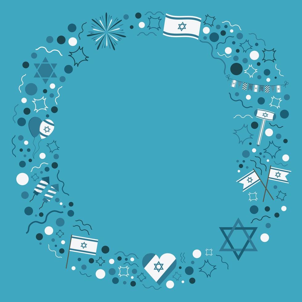 cornice con icone di design piatto per le vacanze del giorno dell'indipendenza di Israele vettore