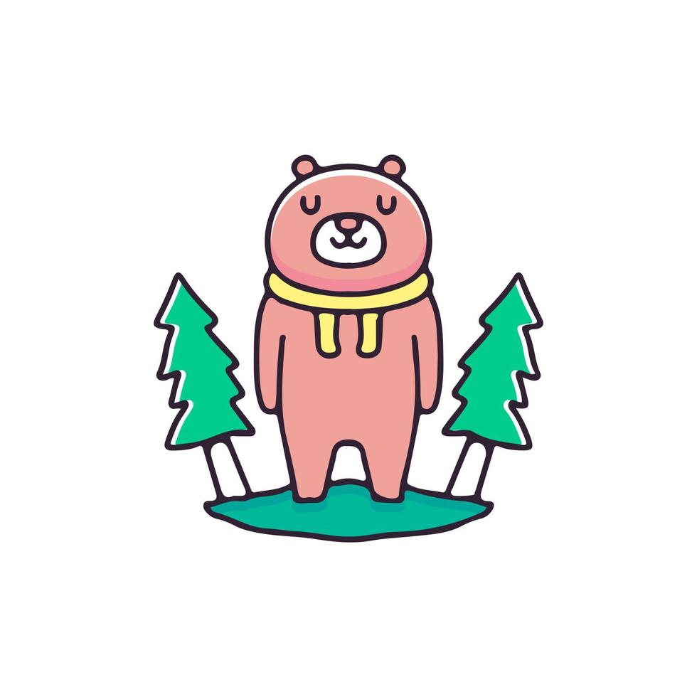 adorabile orso nell'illustrazione della foresta. grafica vettoriale per stampe di t-shirt e altri usi.