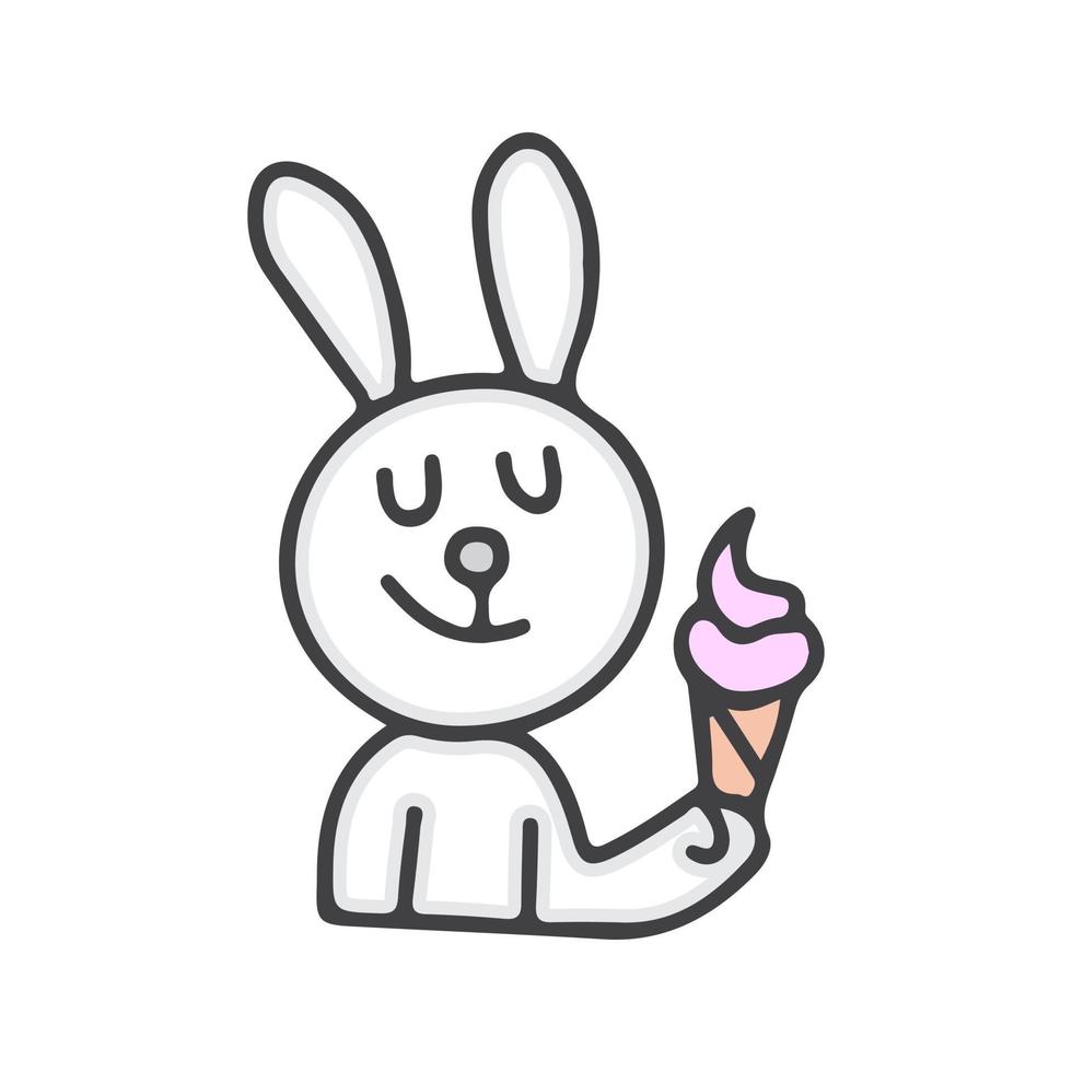 cartone animato coniglietto kawaii con gelato. perfetto per bambini, biglietti di auguri, baby shower, design in tessuto. vettore