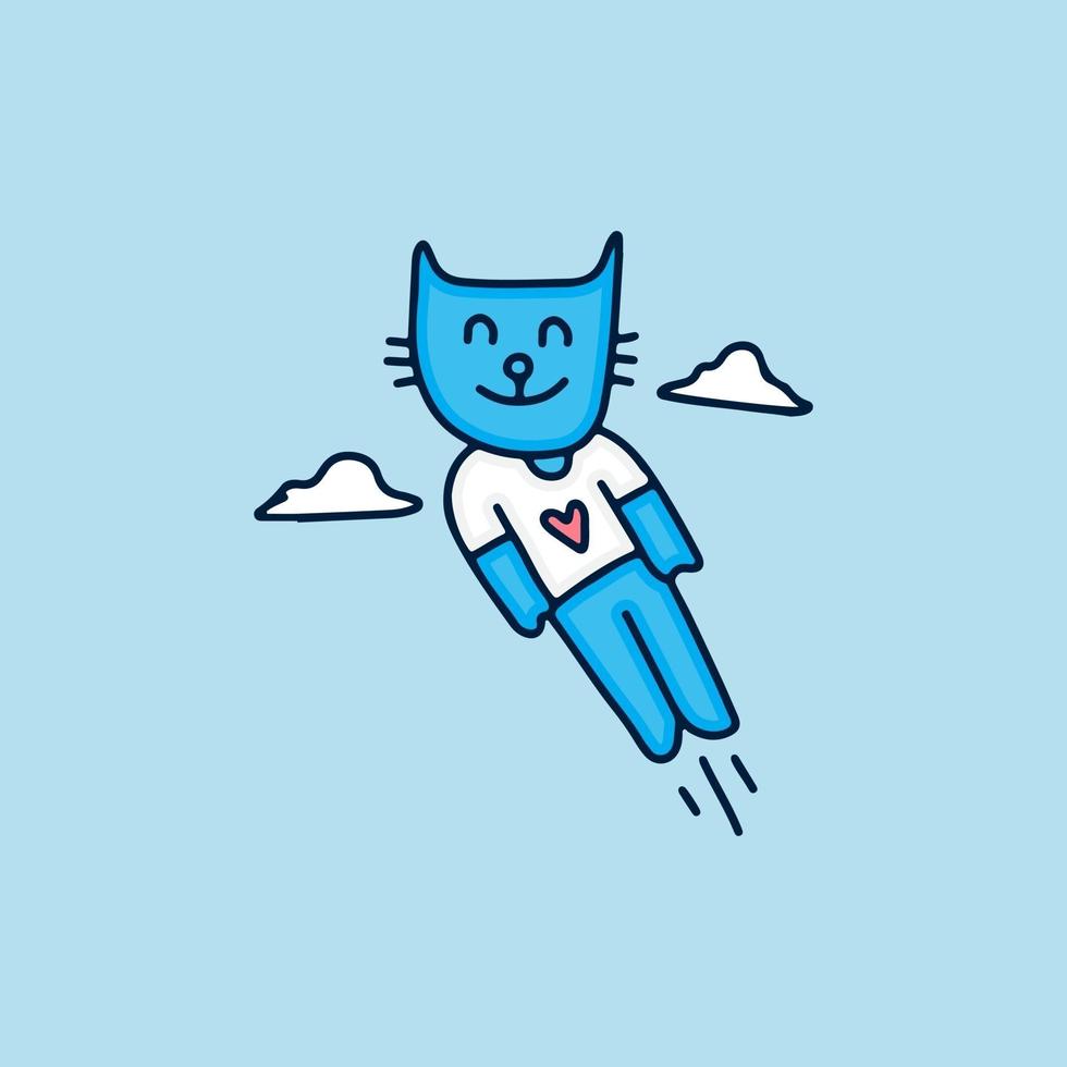 simpatico gatto che vola verso l'illustrazione del cielo. grafica vettoriale per stampe di t-shirt e altri usi.