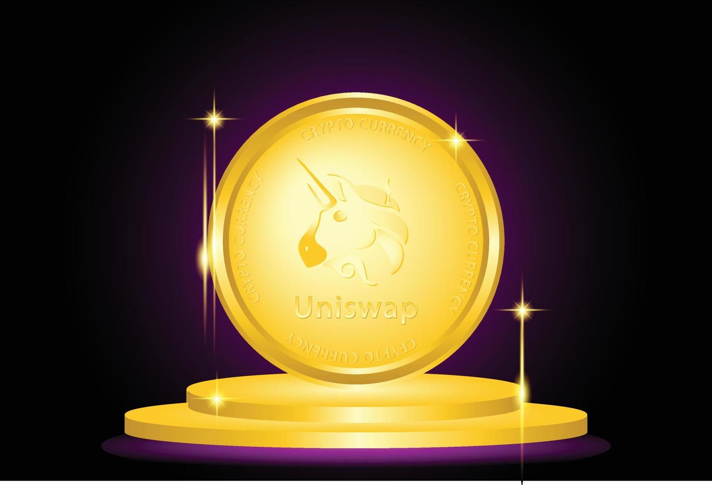 logo della valuta crittografica uniswap sul palco con colore oro vettore
