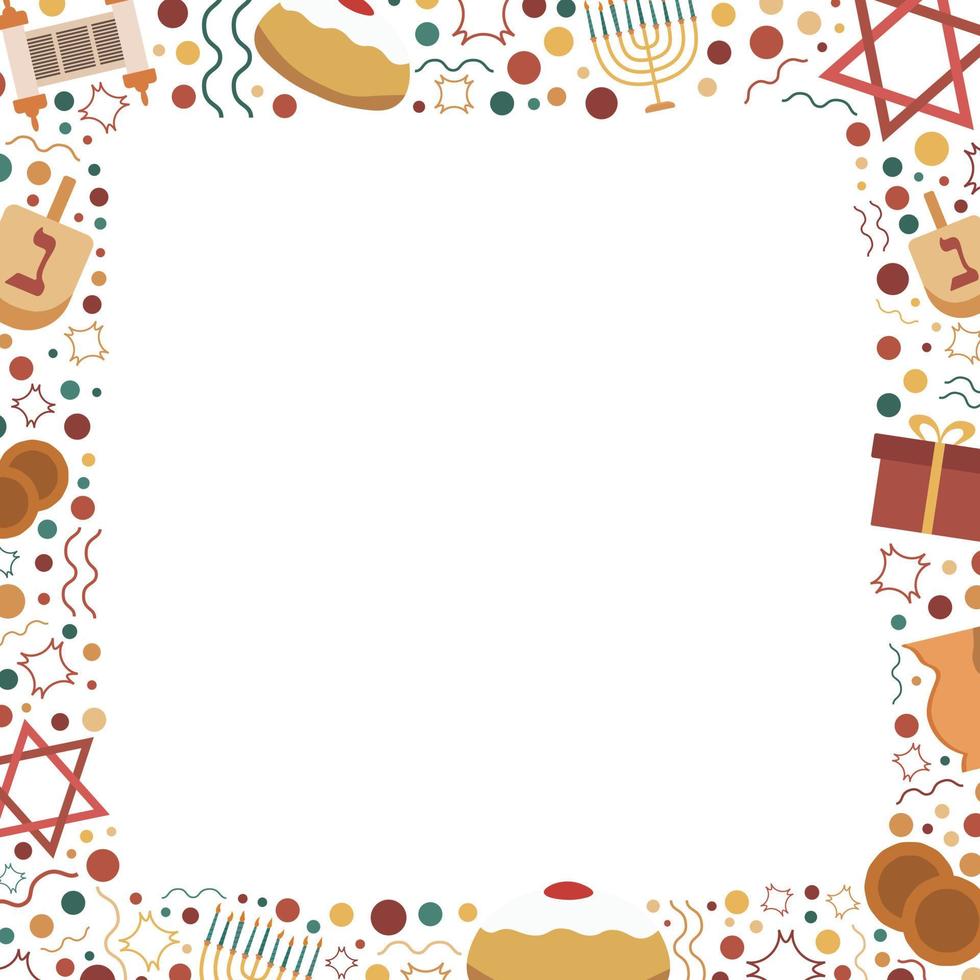 cornice con icone di design piatto per le vacanze di hanukkah vettore