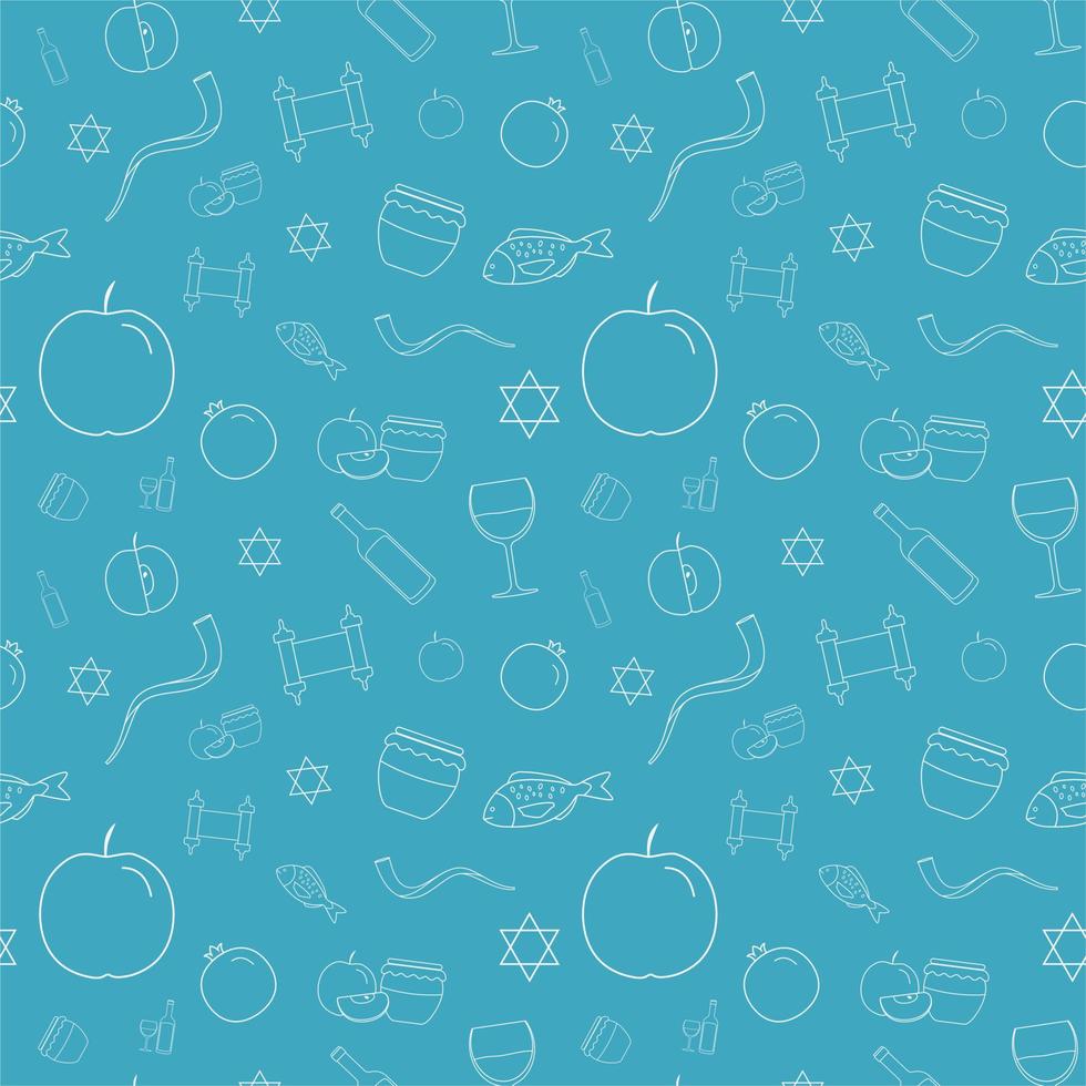 Rosh Hashanah vacanza design piatto bianco linea sottile icone seamless pattern vettore