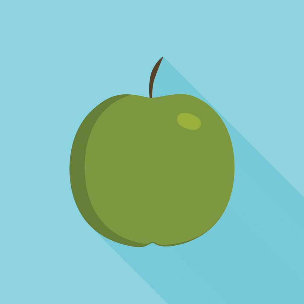 icona della mela verde in un design piatto a lunga ombra con sfondo blu vettore