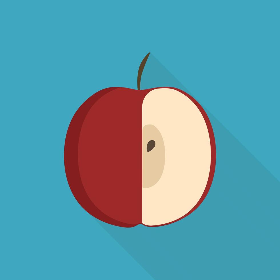 icona rossa mezza mela in design piatto lunga ombra vettore