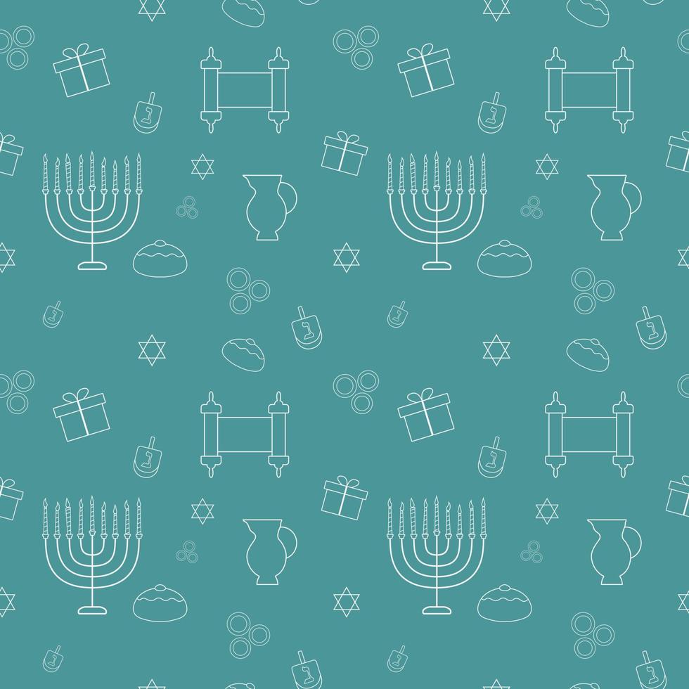 hanukkah holiday design piatto bianco linea sottile icone seamless pattern vettore