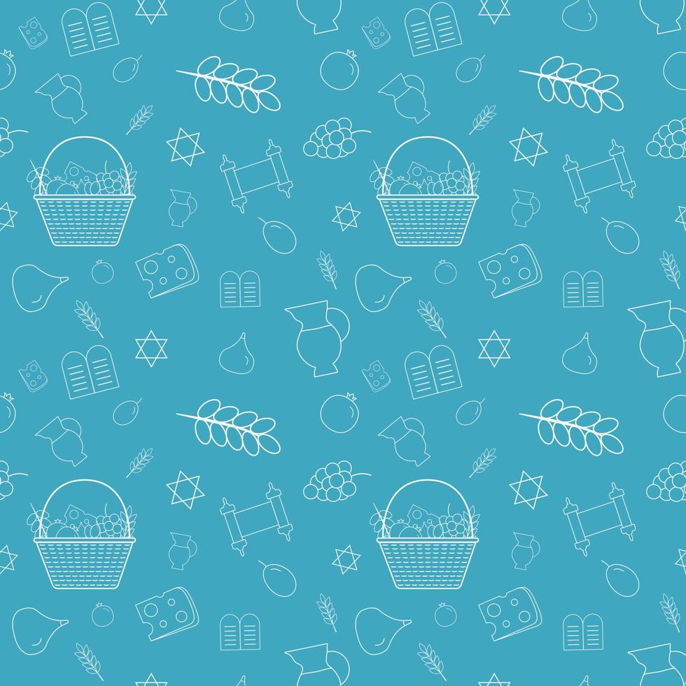 shavuot vacanze design piatto bianco linea sottile icone seamless pattern vettore