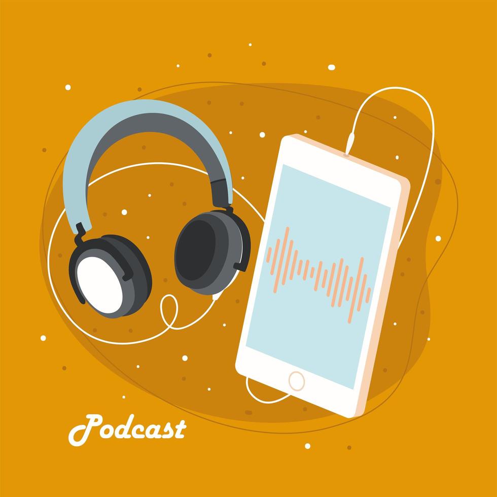 podcast cellulare e auricolari vettore