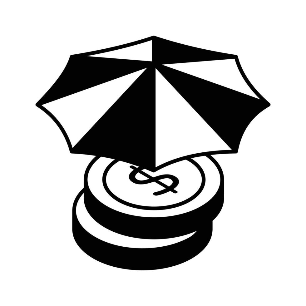 dollaro monete sotto ombrello, un' concetto di finanziario cura icona nel moderno isometrico stile vettore