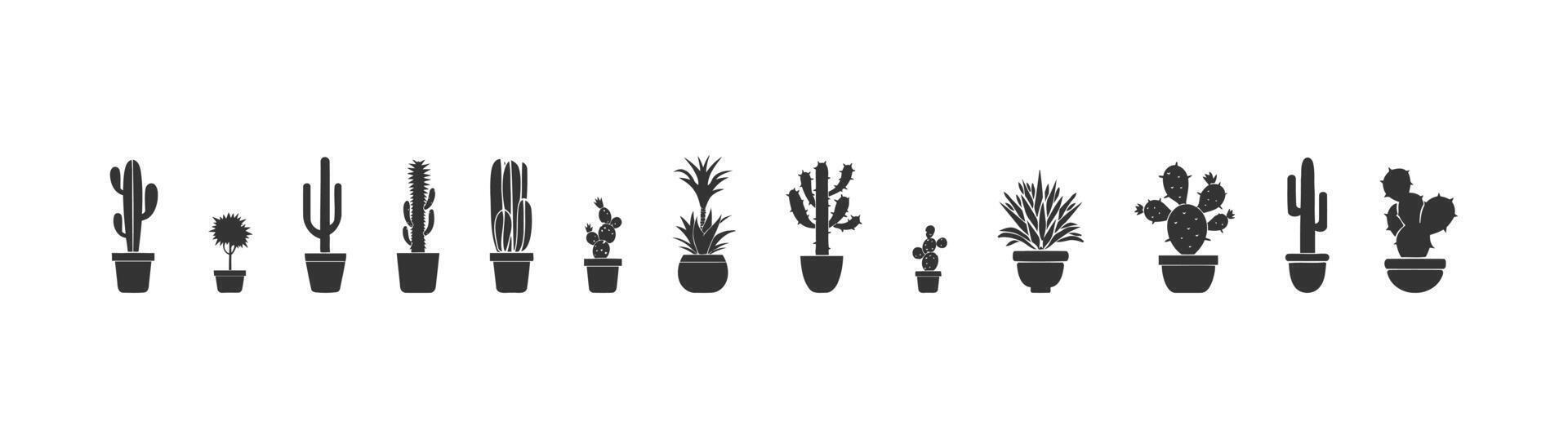 impostato di cactus nel pentole icona. vettore illustrazione design.