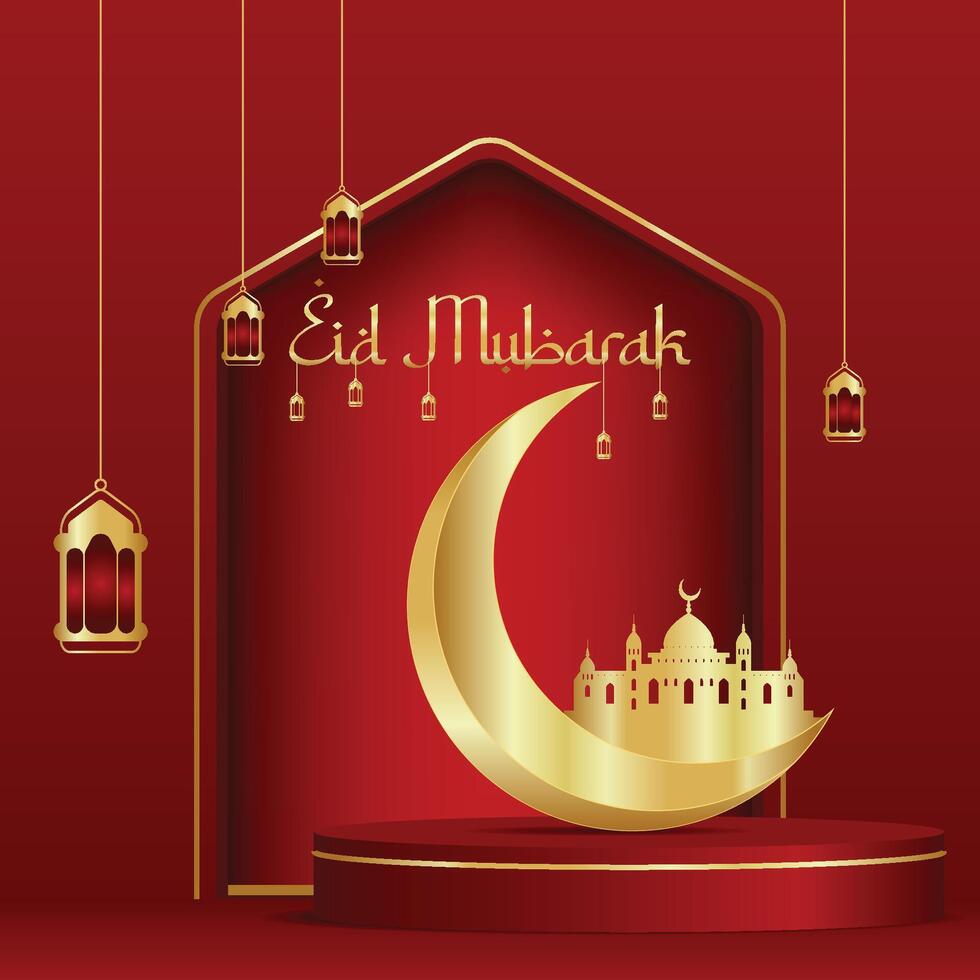 islamico realistico eid mubarak Festival sfondo e eid carta manifesto concetto vettore