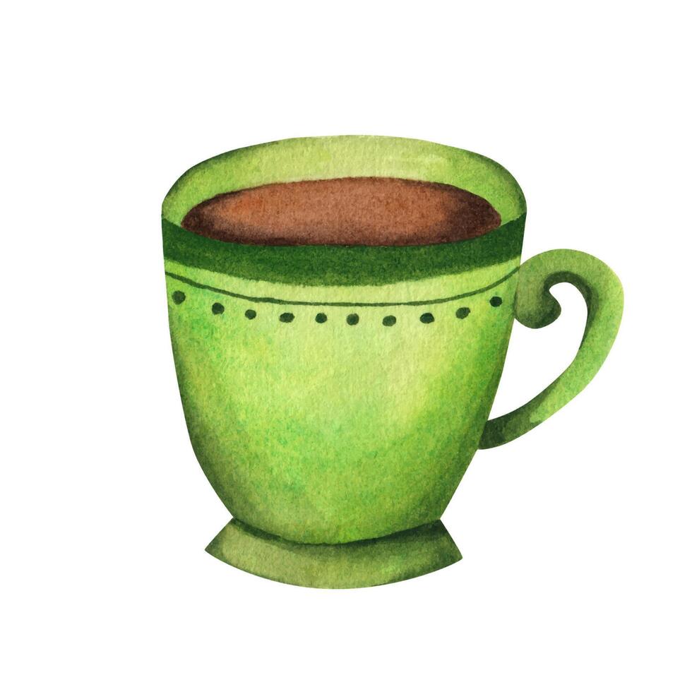 verde tazza con tè isolato su bianca sfondo. acquerello illustrazione vettore