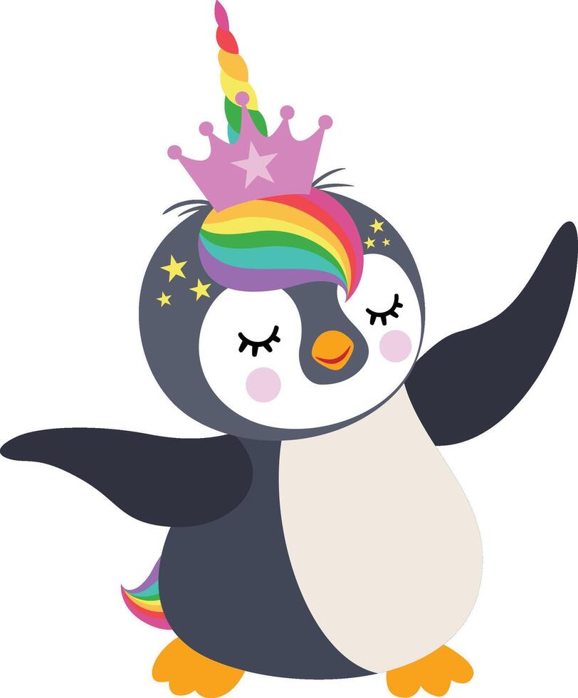 carino contento unicorno pinguino isolato vettore