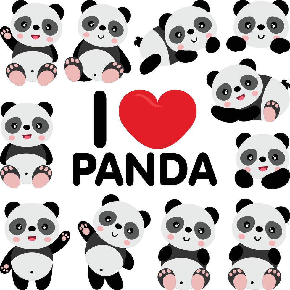impostato digitale collage di io amore panda vettore