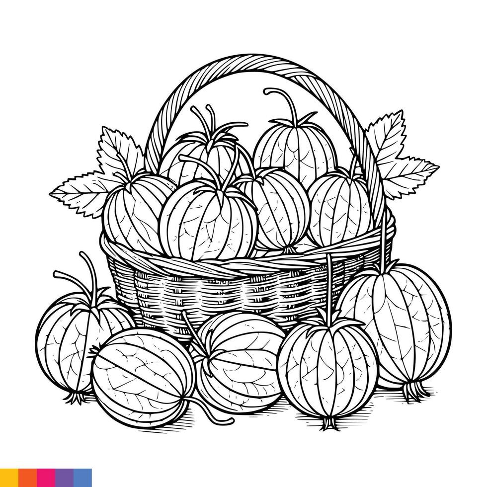 frutta cestino linea arte illustrazione per il colorazione libro. frutta colorazione pagina. vettore grafica