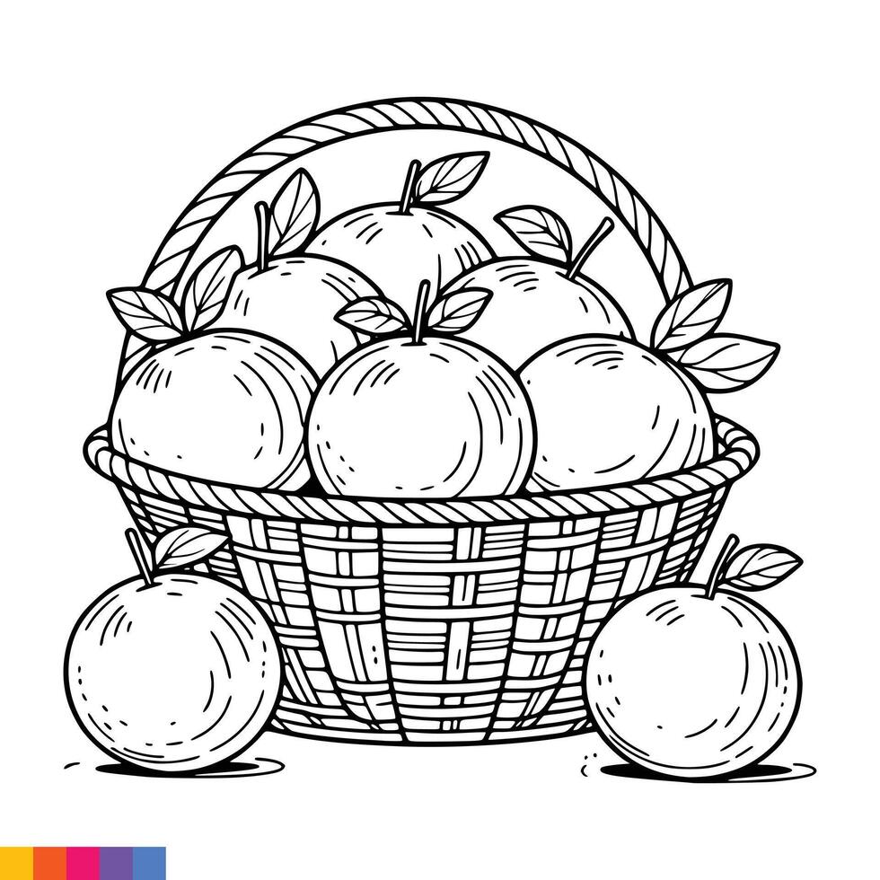 frutta cestino linea arte illustrazione per il colorazione libro. frutta colorazione pagina. vettore grafica