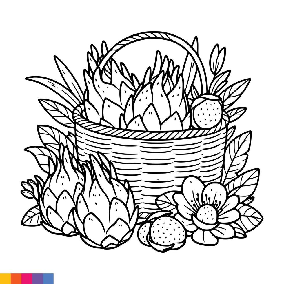 frutta cestino linea arte illustrazione per il colorazione libro. frutta colorazione pagina. vettore grafica