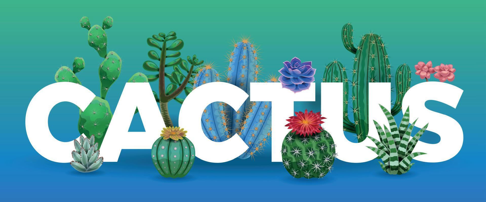 composizione di grandi lettere di cactus vettore