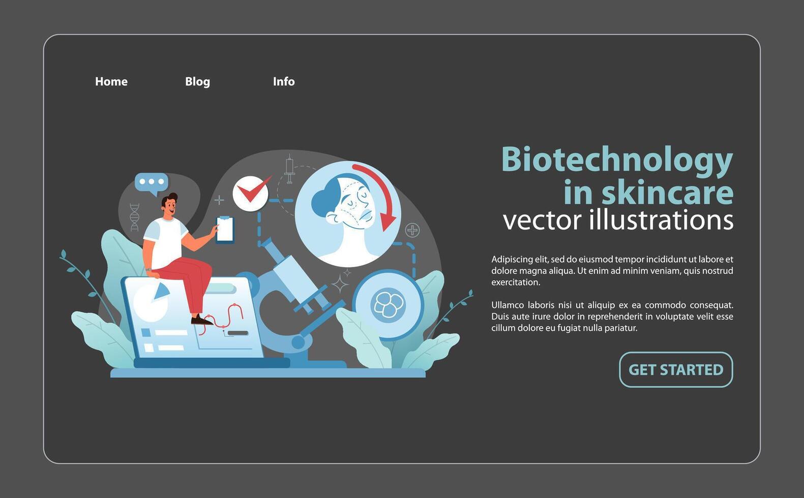 biotecnologia nel cura della pelle illustrazione. fusione cellulare ricerca con bellezza regimi. vettore