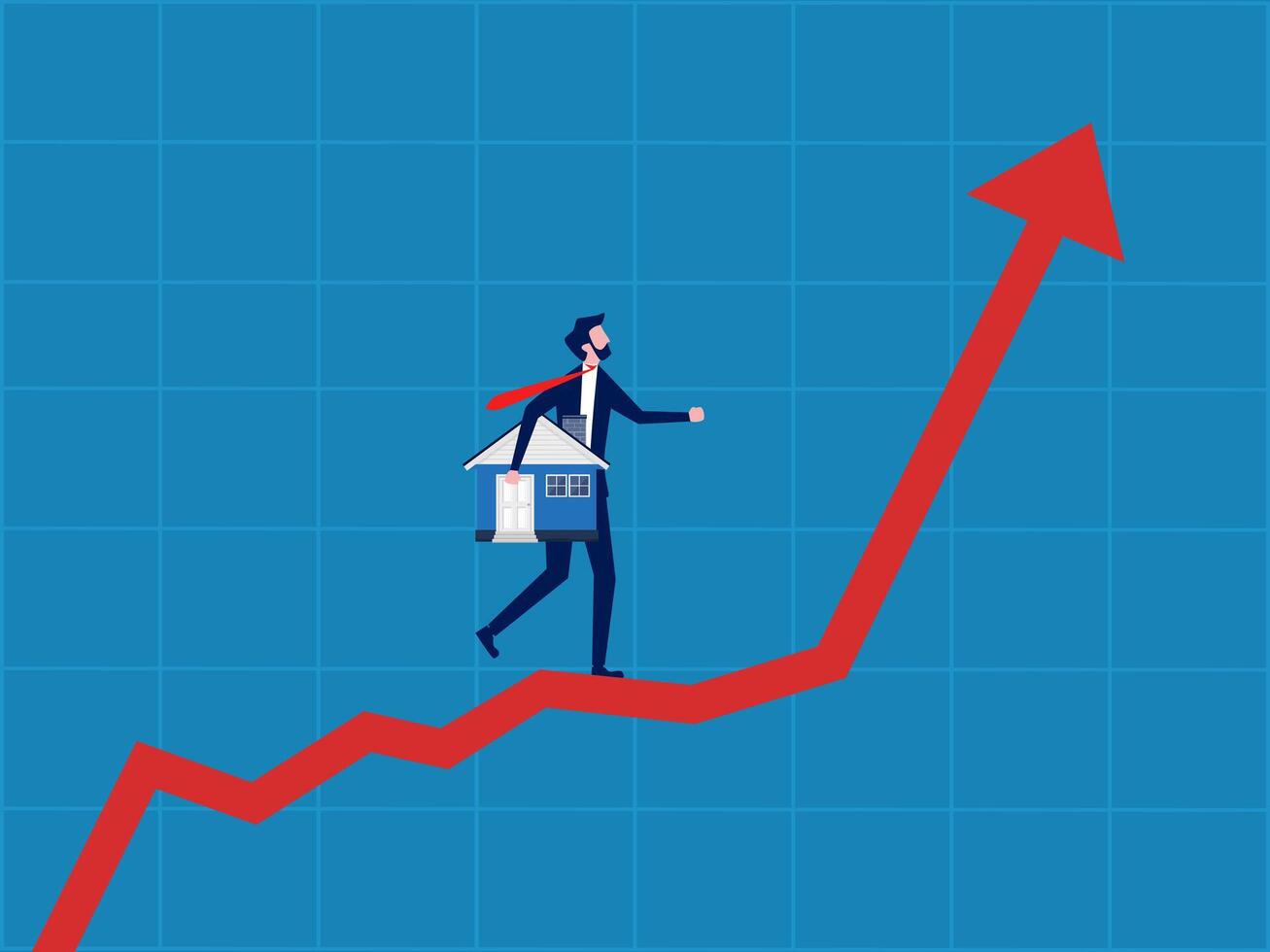 investire nel sostenibile vero proprietà. uomo d'affari Tenere Casa a piedi su in crescita grafico vettore