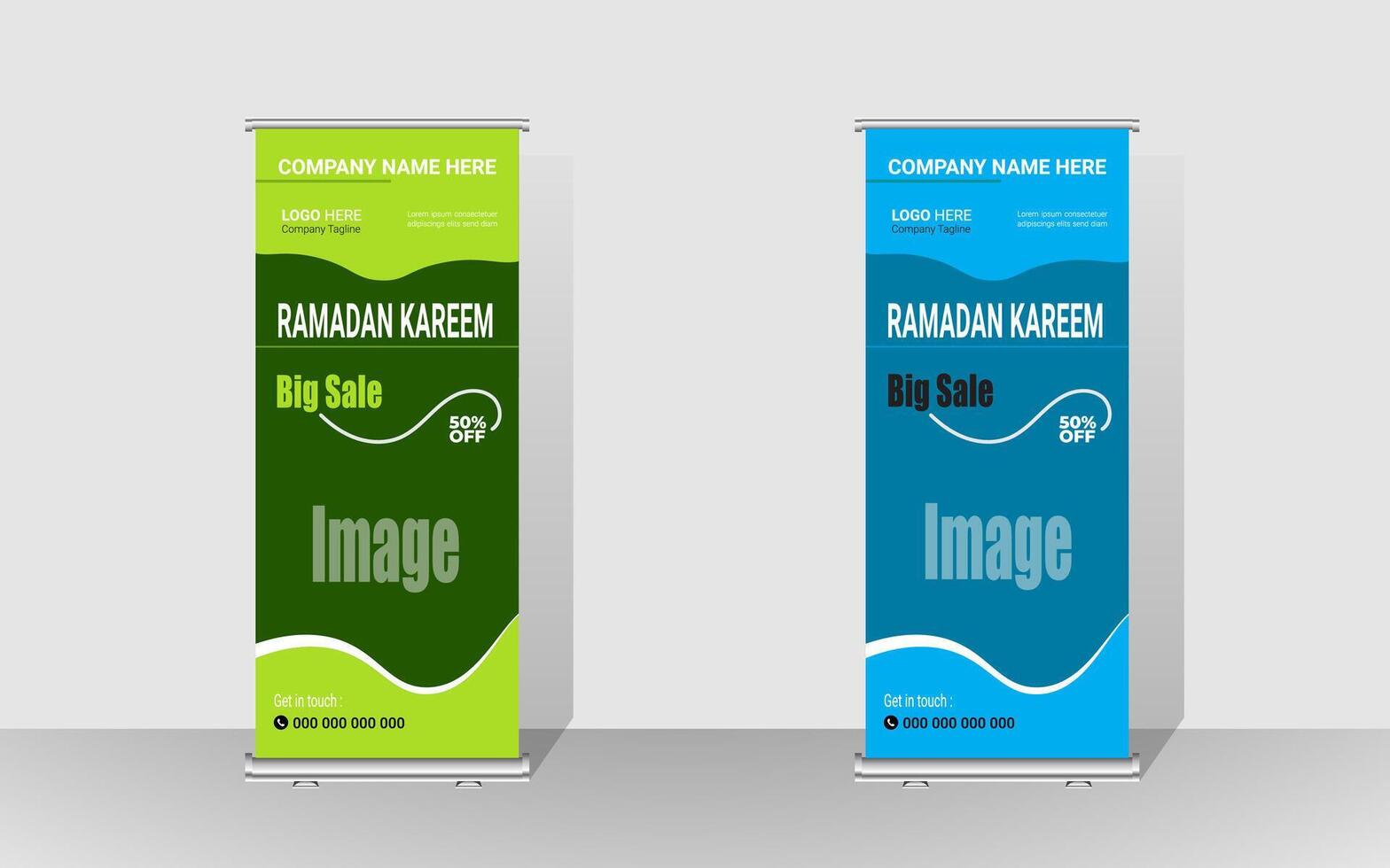 rotolo su bandiera con un' contento Ramadan design. unico pasto bandiera per Ramadan. rollup modello per cibo menu. vettore