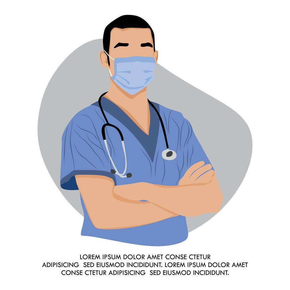 vettore maschio medico con un' stetoscopio, o blu sfondo. un' medico nel un' medico uniforme. famiglia medico. medico lavoratore, paramedico. e bandiera di nazionale medici giorno.