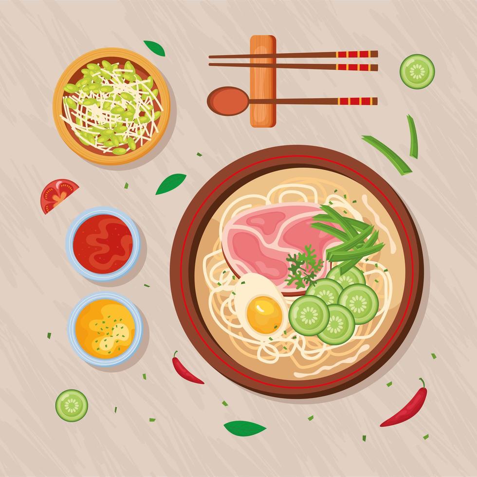 cinque icone del cibo coreano vettore