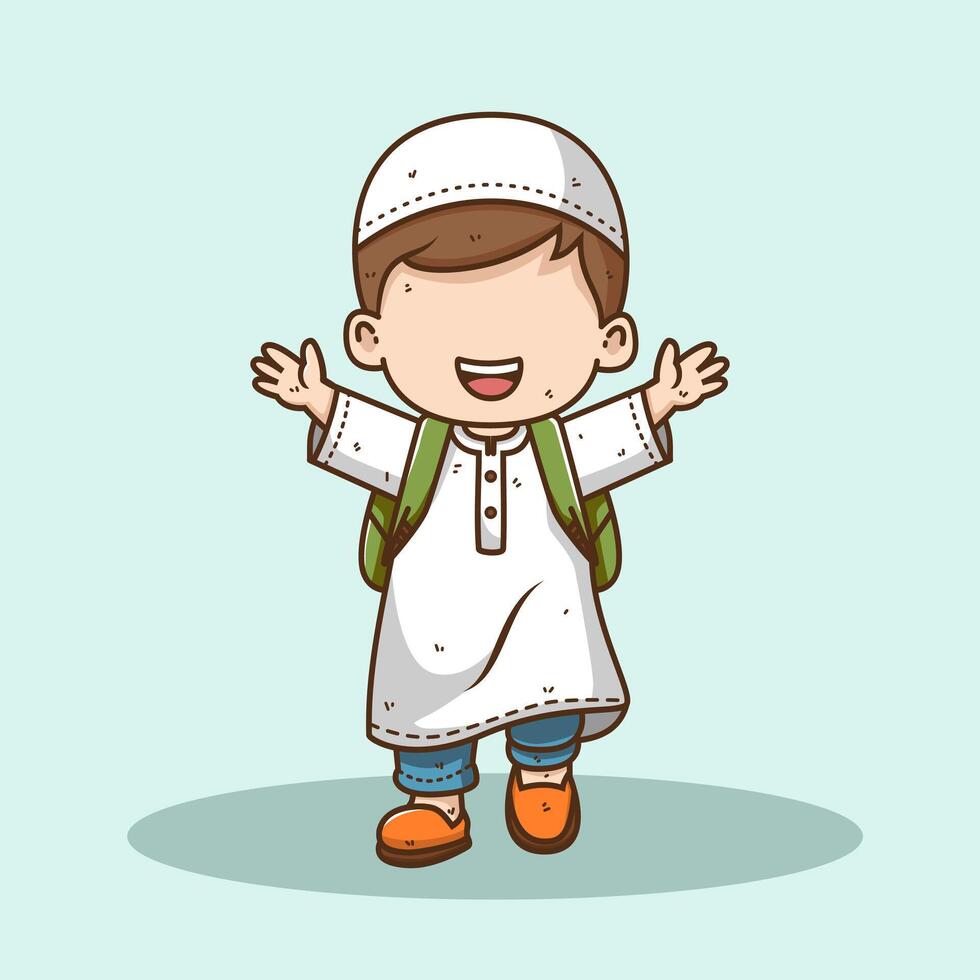 carino musulmano ragazzo cartone animato personaggio vettore illustrazione