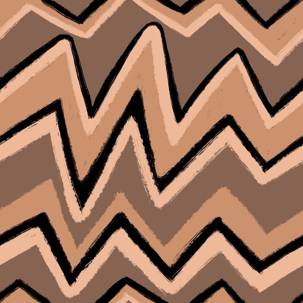 mano disegnato senza soluzione di continuità zigzag modello. dipinto con gesso beige e Marrone struttura con grunge effetto. orizzontale geometrico rotto strisce, polilinee. vettore