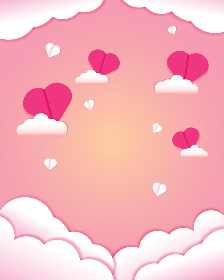 carta tagliare romantico concetto rosa udito sfondo. bellissimo carino cuore. San Valentino giorno saluto carta concetto vettore