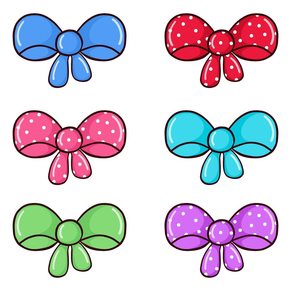 mano disegnato scarabocchio arco impostare. colore , polka punto bowknot collezione vettore