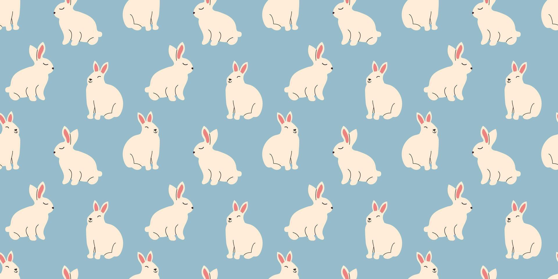 senza soluzione di continuità modello di carino kawaii coniglietto. primavera Pasqua bianca coniglio su blu sfondo. mano disegnato animale infinito design vettore