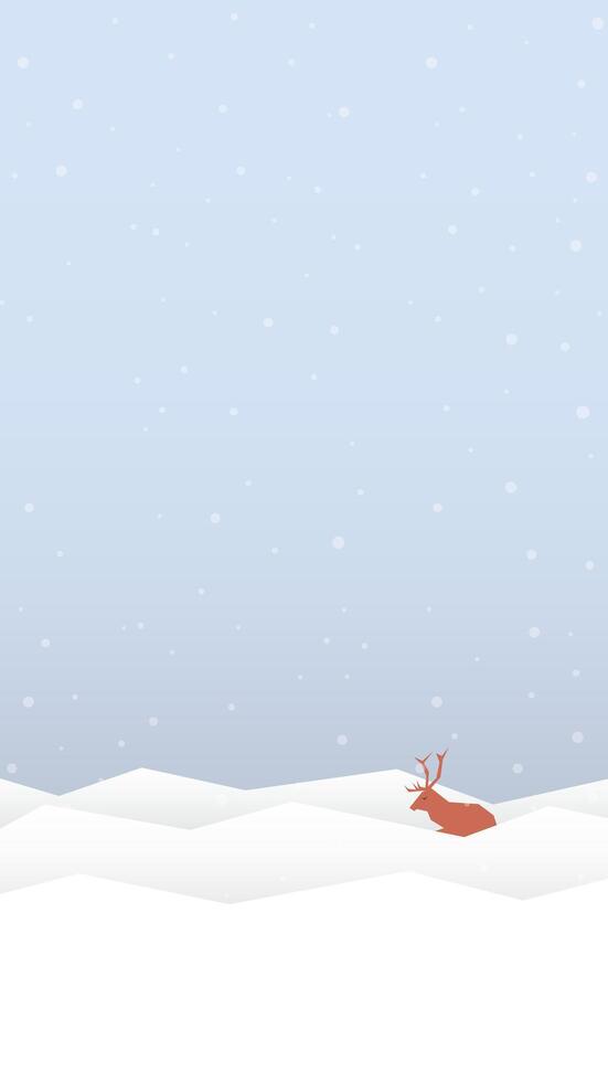 solitario renna addormentato nel terra innevata pastello colori verticale forma vettore illustrazione. neve paesaggio concetto avere vuoto spazio.