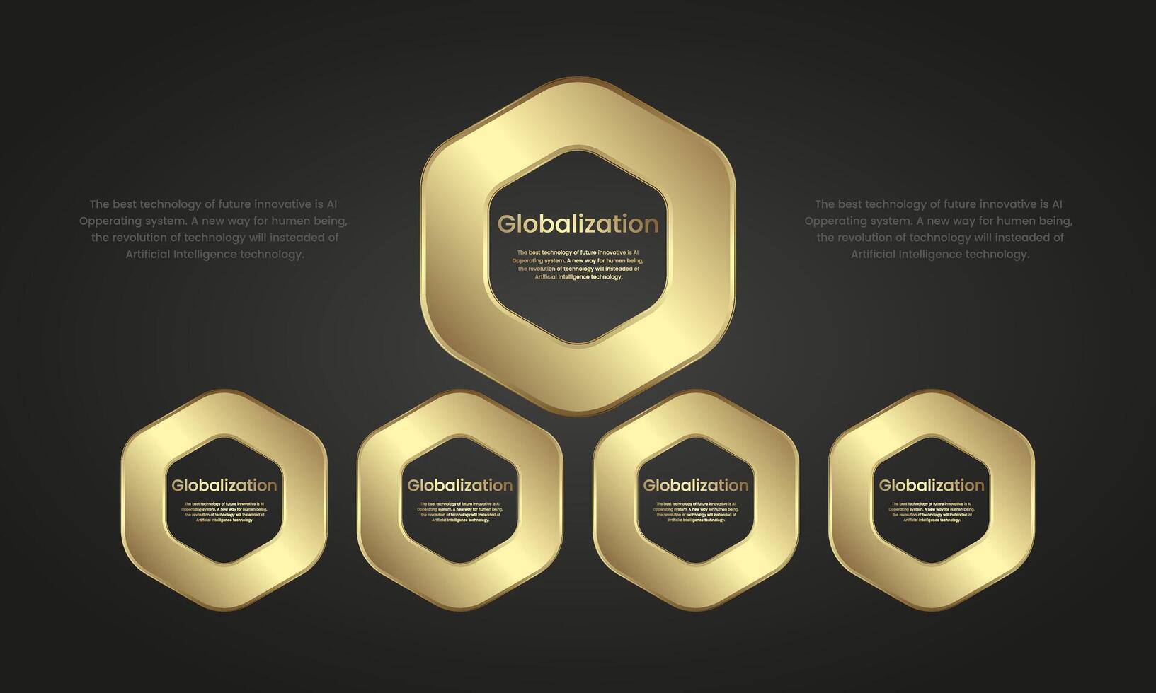 impostato di premio esagono Infografica icone design su buio pendenza sfondo, lusso simbolo Infografica design. un' oro ragnatela pulsanti. e vettore, illustrazione vettore